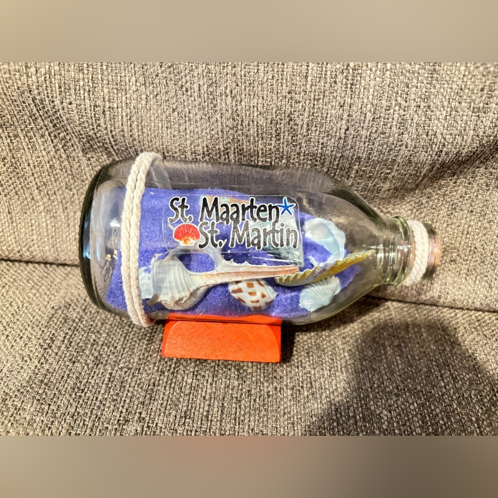 LG Decorative Glass Bottle with Blue and Tan Accents
